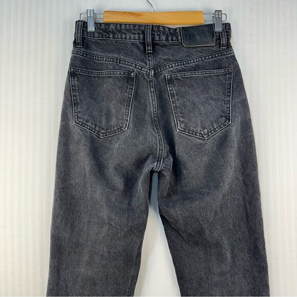Zara Black Denim Jeans Size 6 Straight Leg Button Fly Frayed Baggy Goth Grunge - Picture 6 of 8